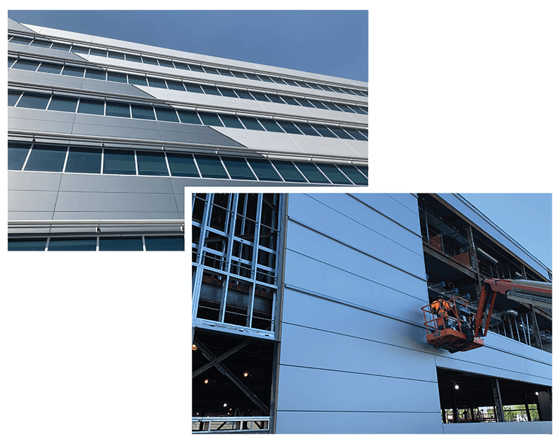 Collage of two building exteriors.